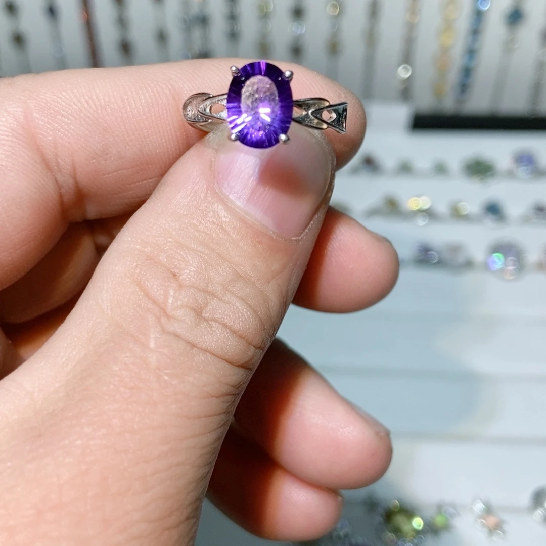 绿水晶戒指银S925镶嵌哈*༒