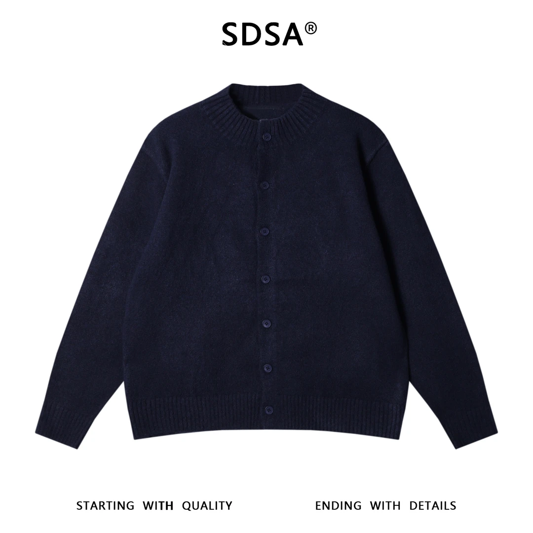 SDSA男士秋冬新款痞帅男装潮牌纯色纽扣开衫针织衫百搭圆领毛衣