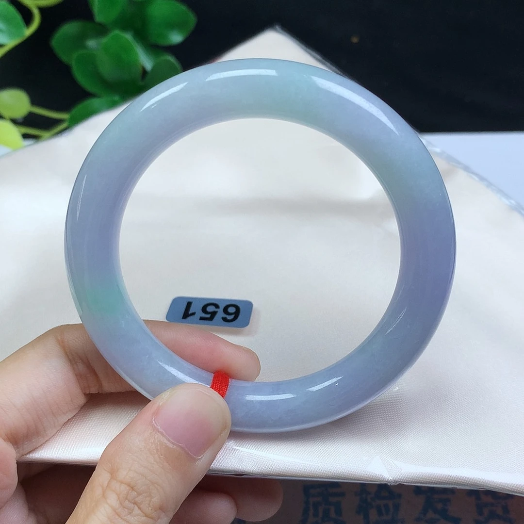 未镶嵌手镯翡翠沐**。54圈口春彩圆条编号651