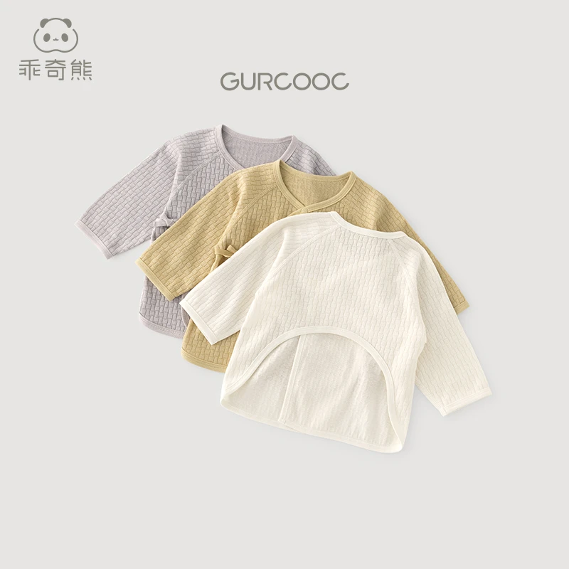 乖奇熊新生宝宝长袖上衣春秋季半背衣婴儿产房衣服无骨52码和尚服