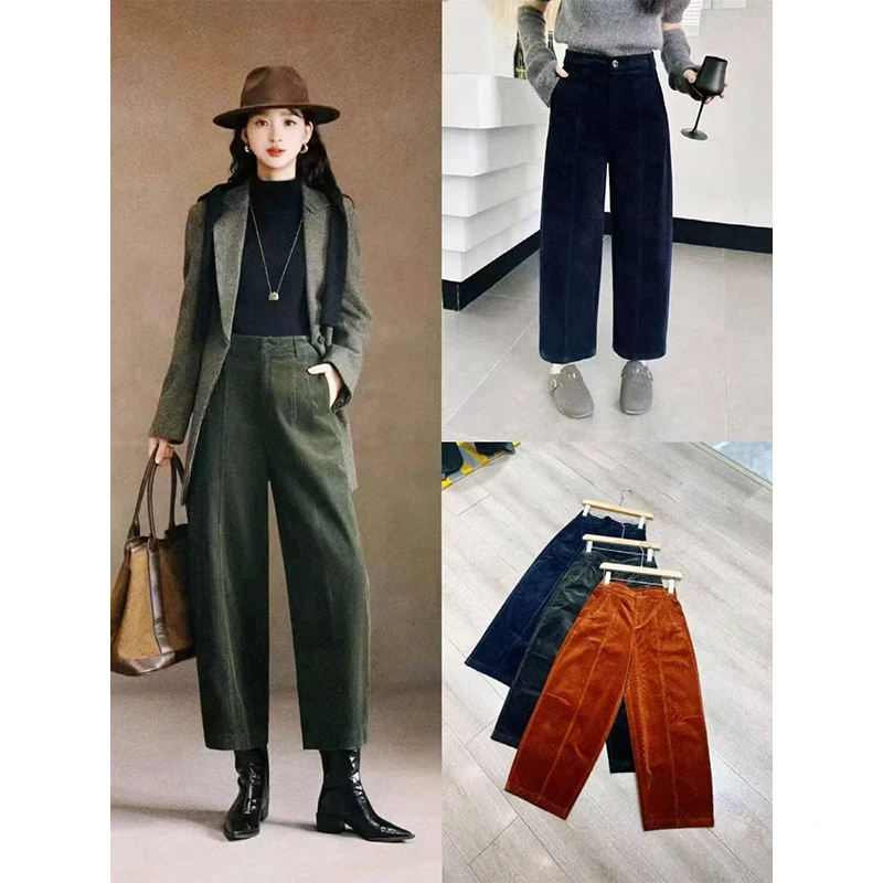 新款藏蓝色后松紧弯刀裤时尚百搭遮肉显瘦休闲裤2586