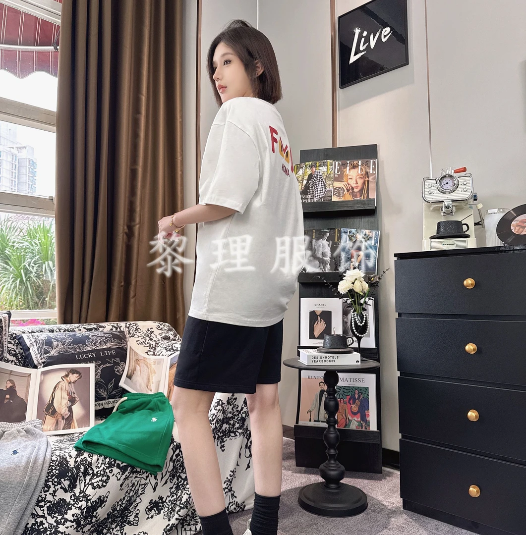 1120夏季高奢男女同款短袖时尚休闲情侣复古刺绣百搭圆领宽松