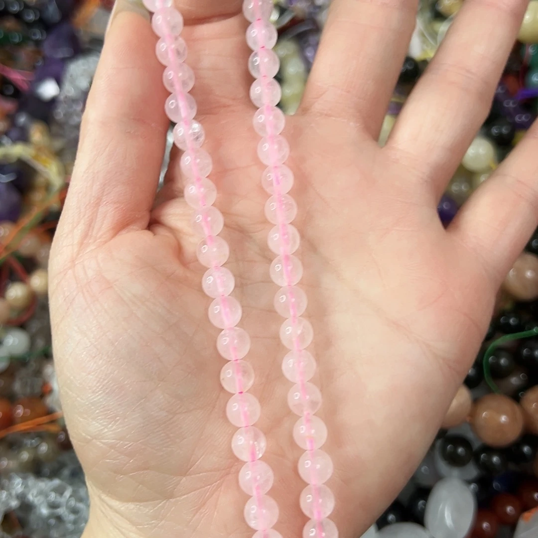 玛瑙/玉髓未镶嵌珠宝半成品，卡6粉水晶一条