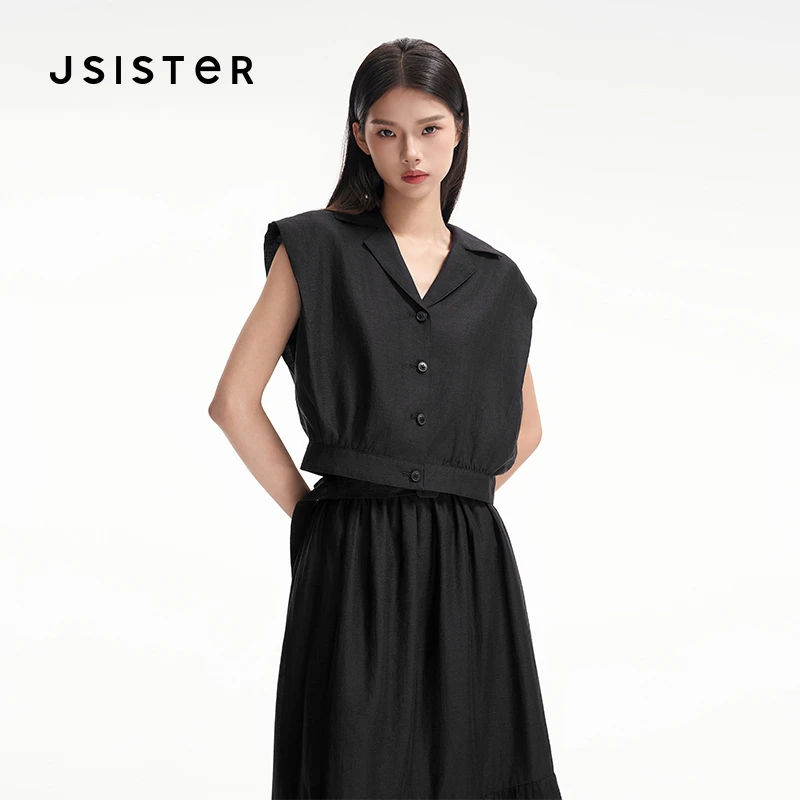 jsister夏季新款 JS女装时尚通勤百搭设计感无袖上衣