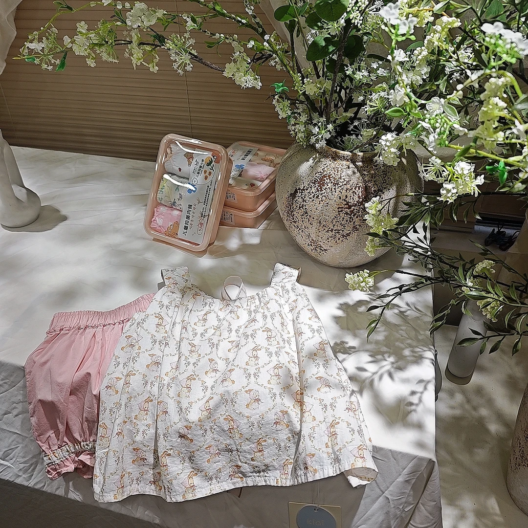 Z1-6。826177 女童碎花背心上衣短裤套装