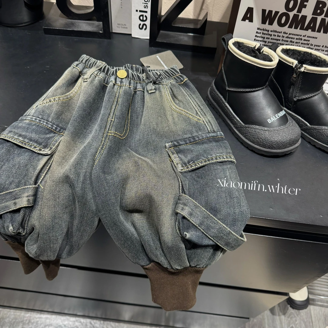 现货〃辰辰家工装做旧牛仔长裤韩版男童2024秋冬时尚儿童洋气F2102