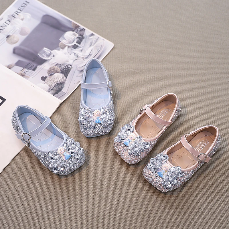 爱莎小皮鞋2025春秋新款女童公主鞋小女孩水晶鞋水钻宝宝单鞋演出