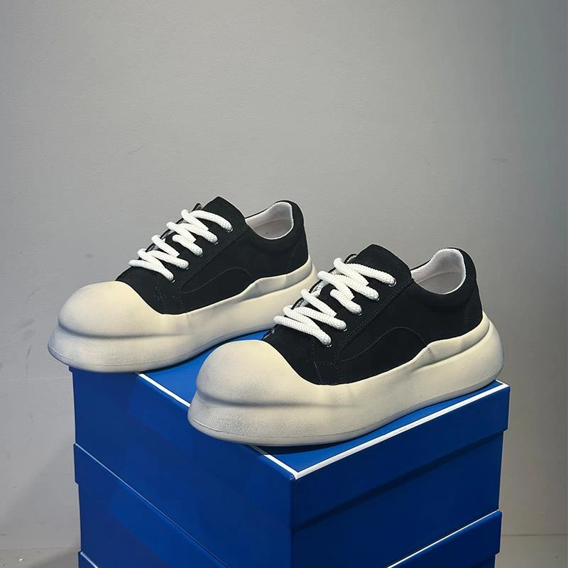 潮牌厚底大头擦色板鞋男2025新款低帮舒适增高软底轻奢时尚休闲鞋