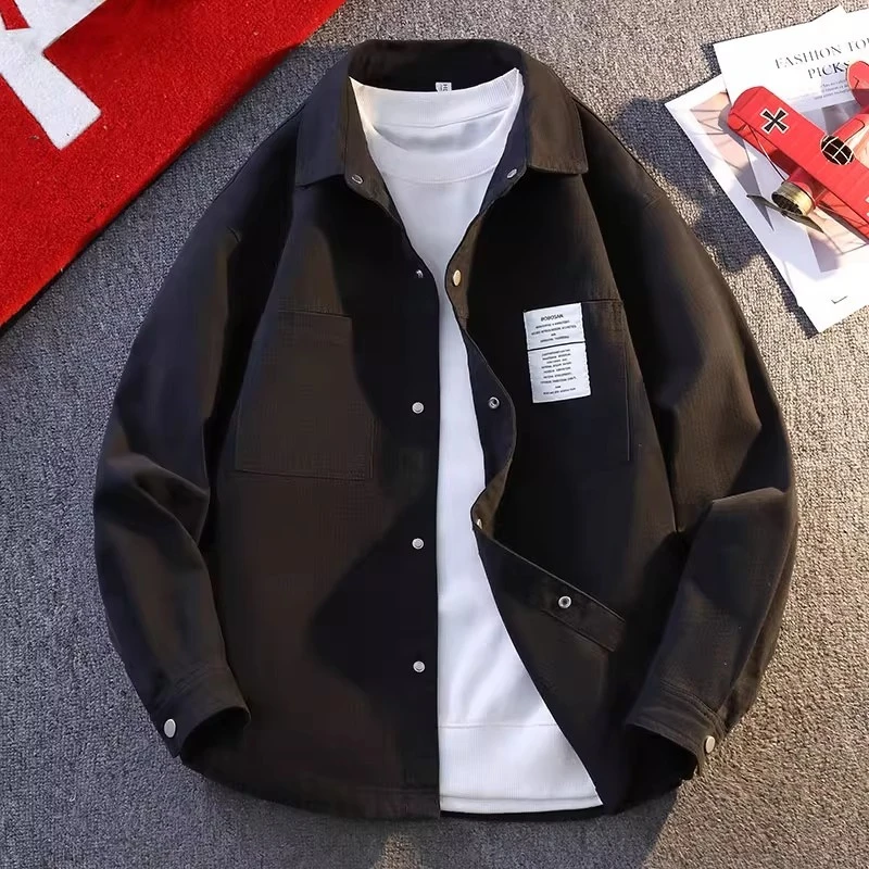 纹理感纯棉衬衫式夹克男2025春秋季新款休闲宽松大码百搭纯色外套