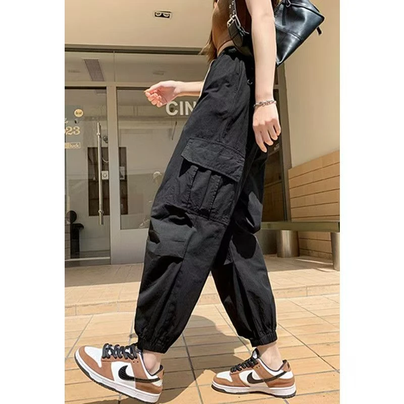 夏季纯色高档直筒裤显瘦工装风时尚高腰束脚裤九分显高洋气百搭女