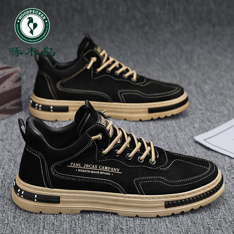 【正品】啄木鸟男鞋夏季透气厨房工作防滑防水耐磨劳保黑色休闲板鞋