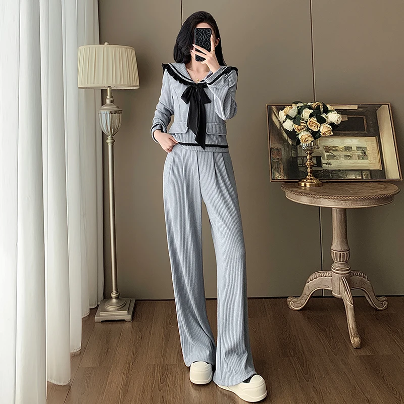 2025秋季新款时尚套装女翻领宽松卫衣高腰显瘦阔腿裤休闲两件套潮