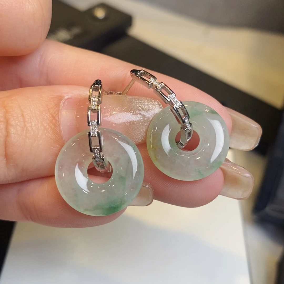 翡翠耳饰18K金镶嵌甜甜圈