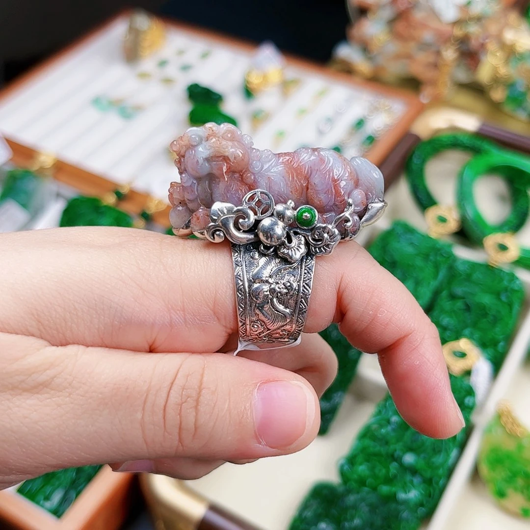 【闪购商品】足银镶嵌戒指翡翠