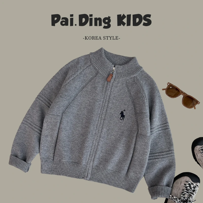 【兔小呗】春装儿童韩版简约刺绣标休闲百搭针织毛衣外套HCXZ4057