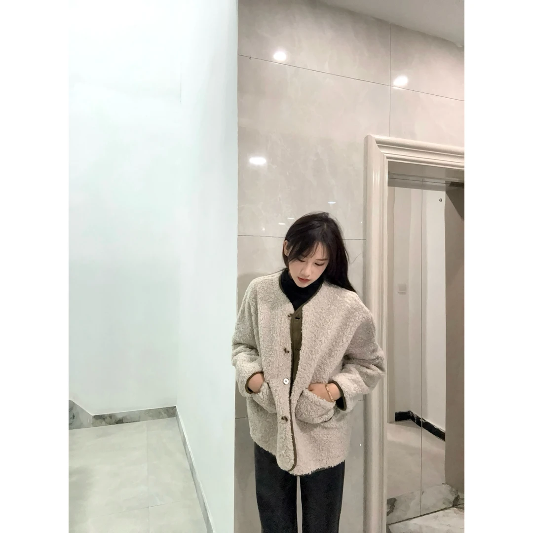 时尚气质颗粒绒羊羔毛绒外套女冬季新款韩版休闲宽松皮毛一体上衣