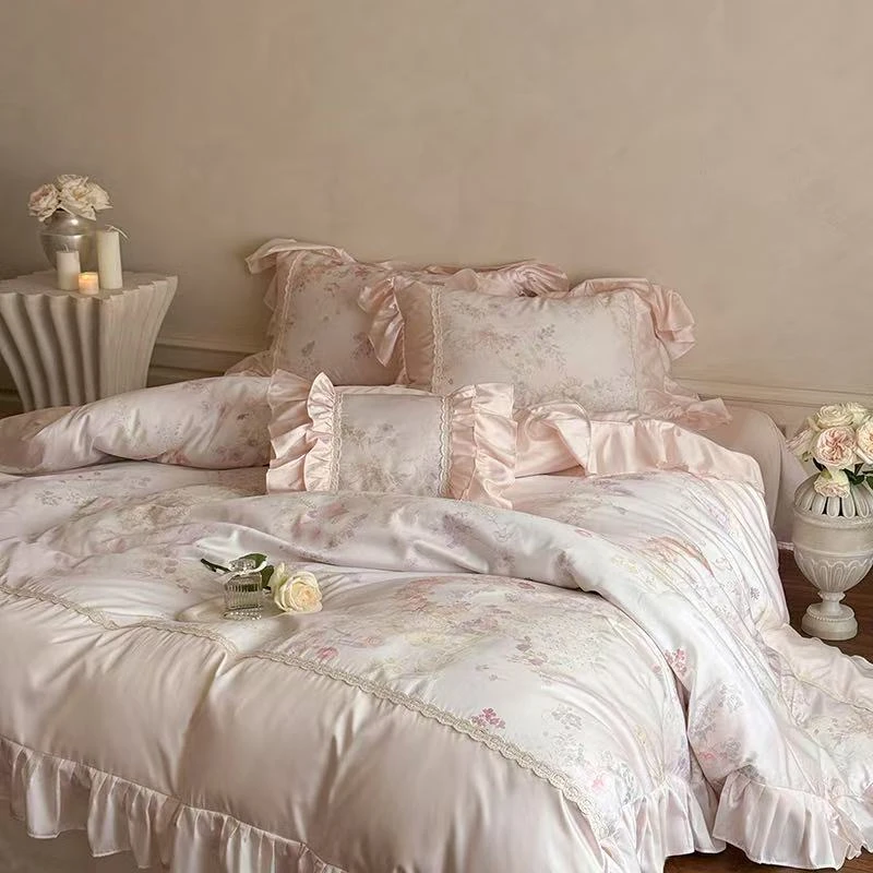 轻闲 | 花序 天丝棉数码印花韩式打褶花边荷叶边四件套