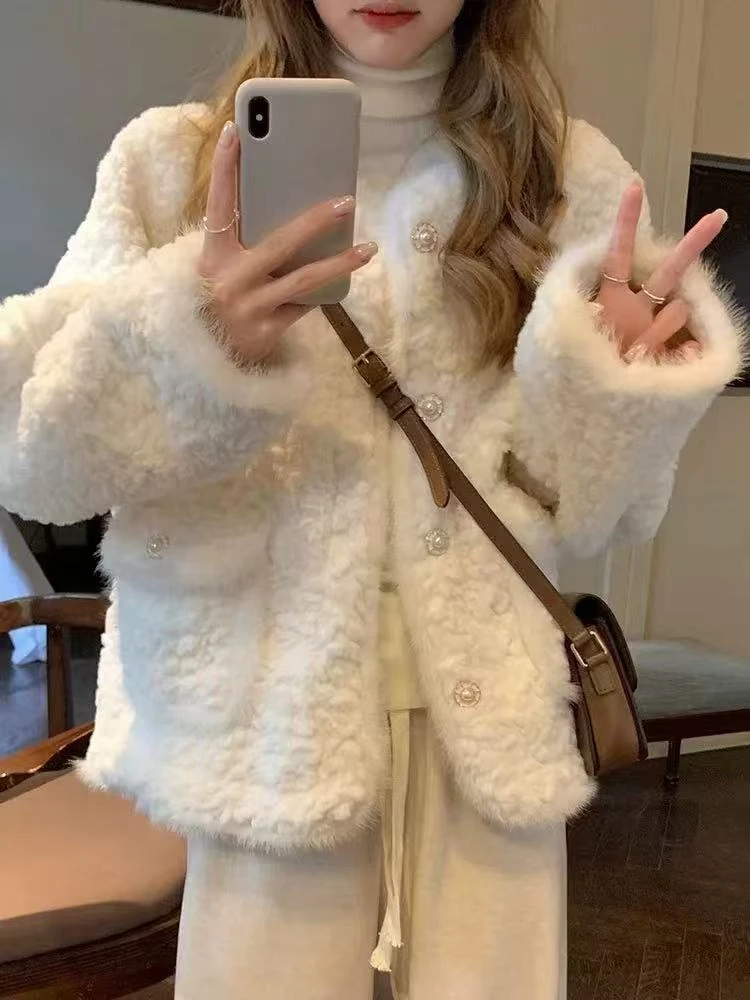 121-130小香风短外套上衣女毛绒秋冬季冬季气质网红时尚加绒加绒