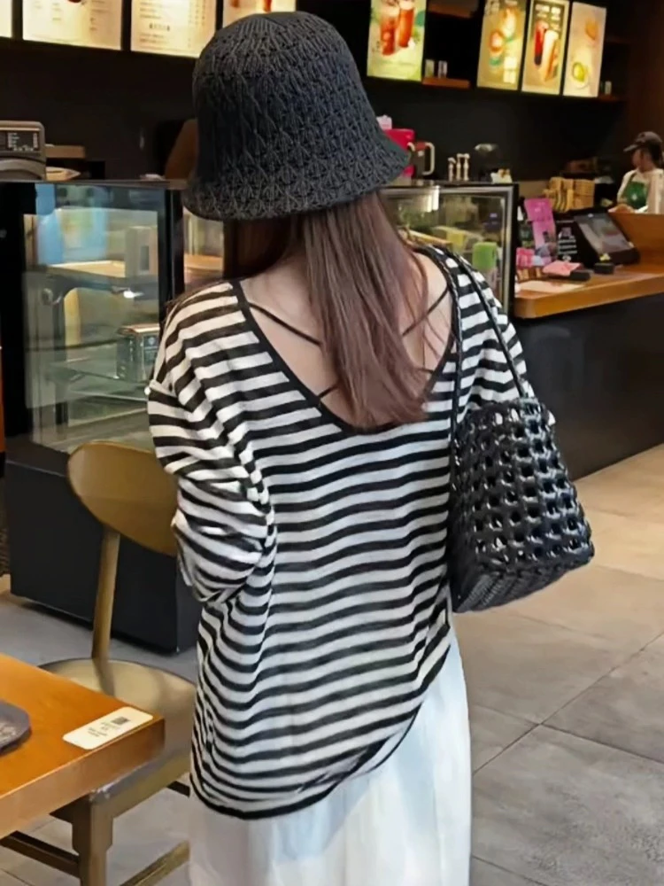 长袖T   镂空条纹