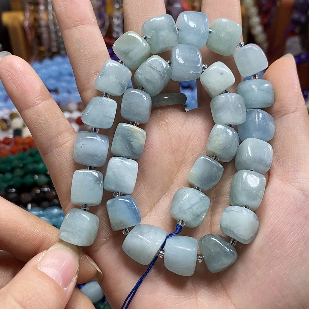 玛瑙/玉髓未镶嵌珠宝半成品海蓝宝方糖一条卡10mm