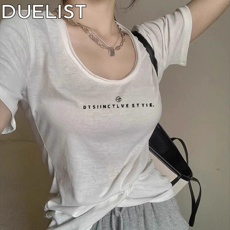 DUELIST白色大领口短袖洋气女新款爆款夏季宽松显瘦半袖薄款上衣