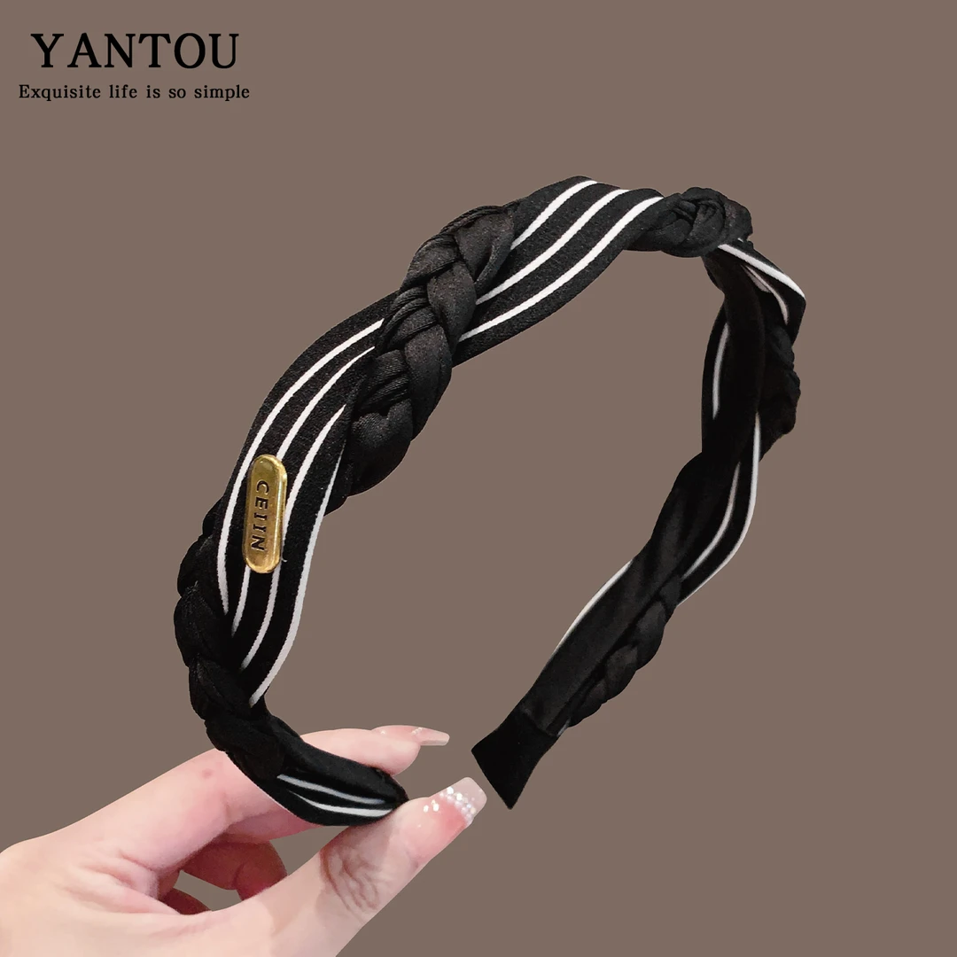 韩国时尚条纹编织麻花辫发箍自带洋气高颅顶头箍时尚压发发卡头饰