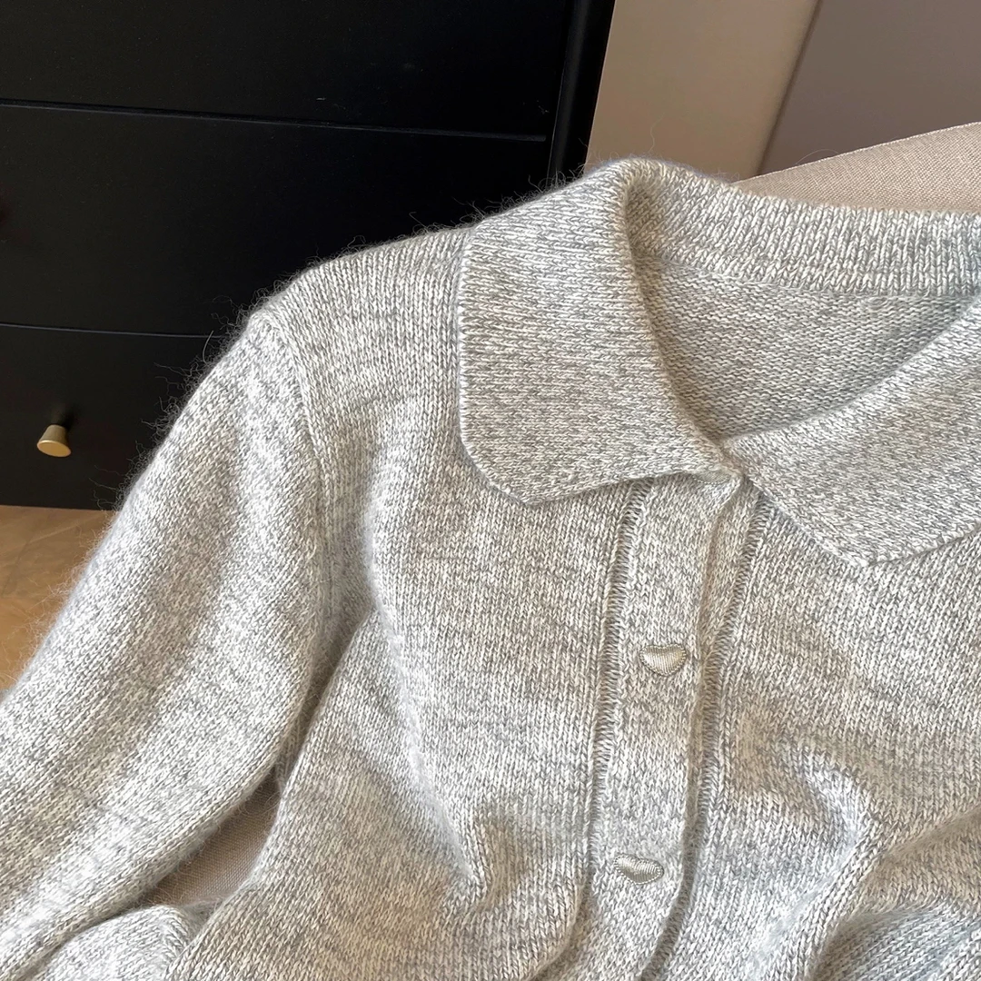 兔毛翻领爱心毛衣～韩版简约花纱软糯舒适百搭宽松毛衣休闲秋冬