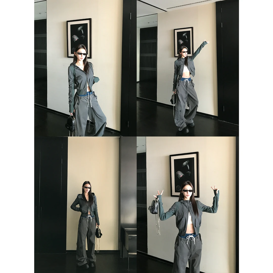 SKKSkk Store jennie同款 小众设计感拉链口袋长袖连帽外套上衣