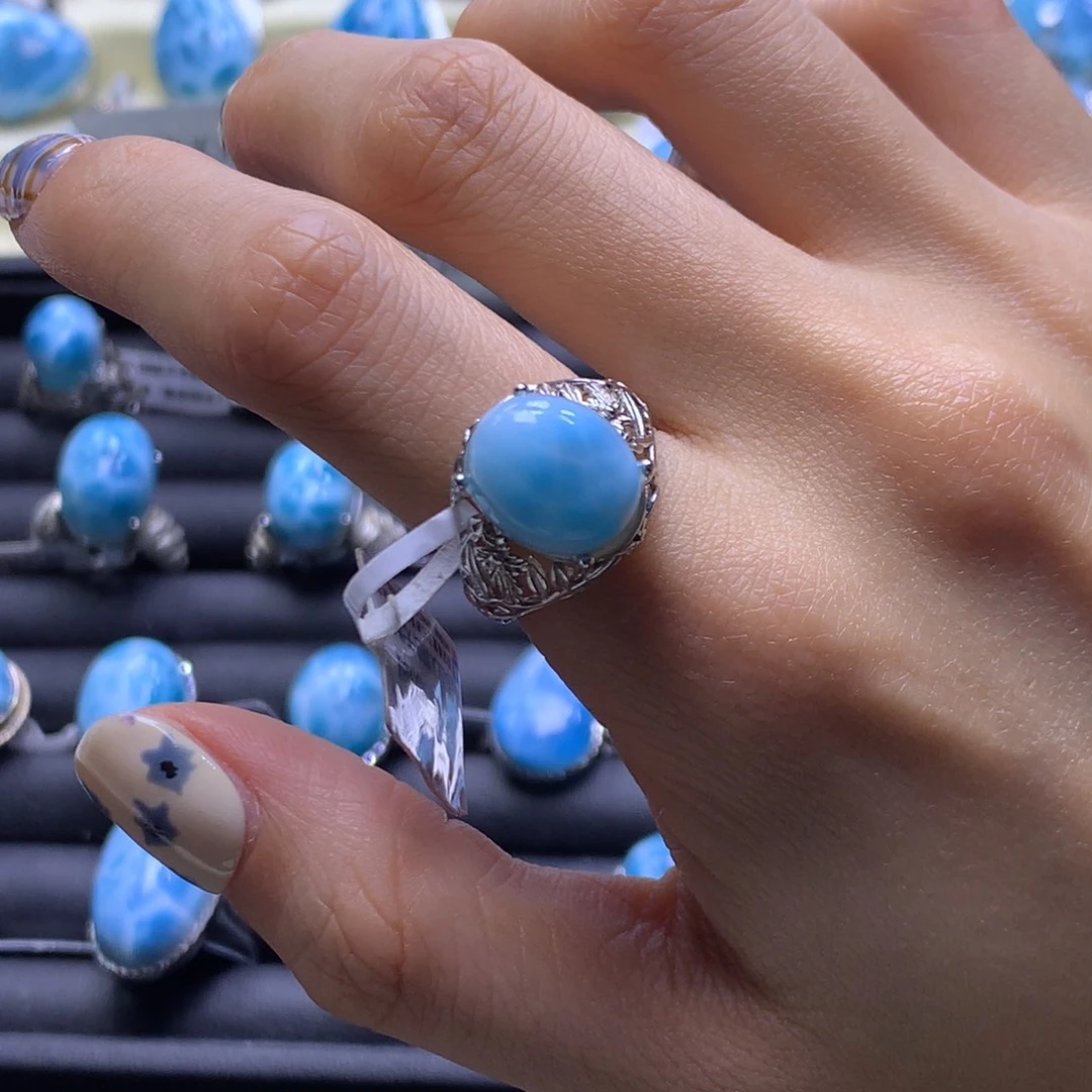 针钠钙石（海纹石）未镶嵌戒指蛋面戒指色差略异