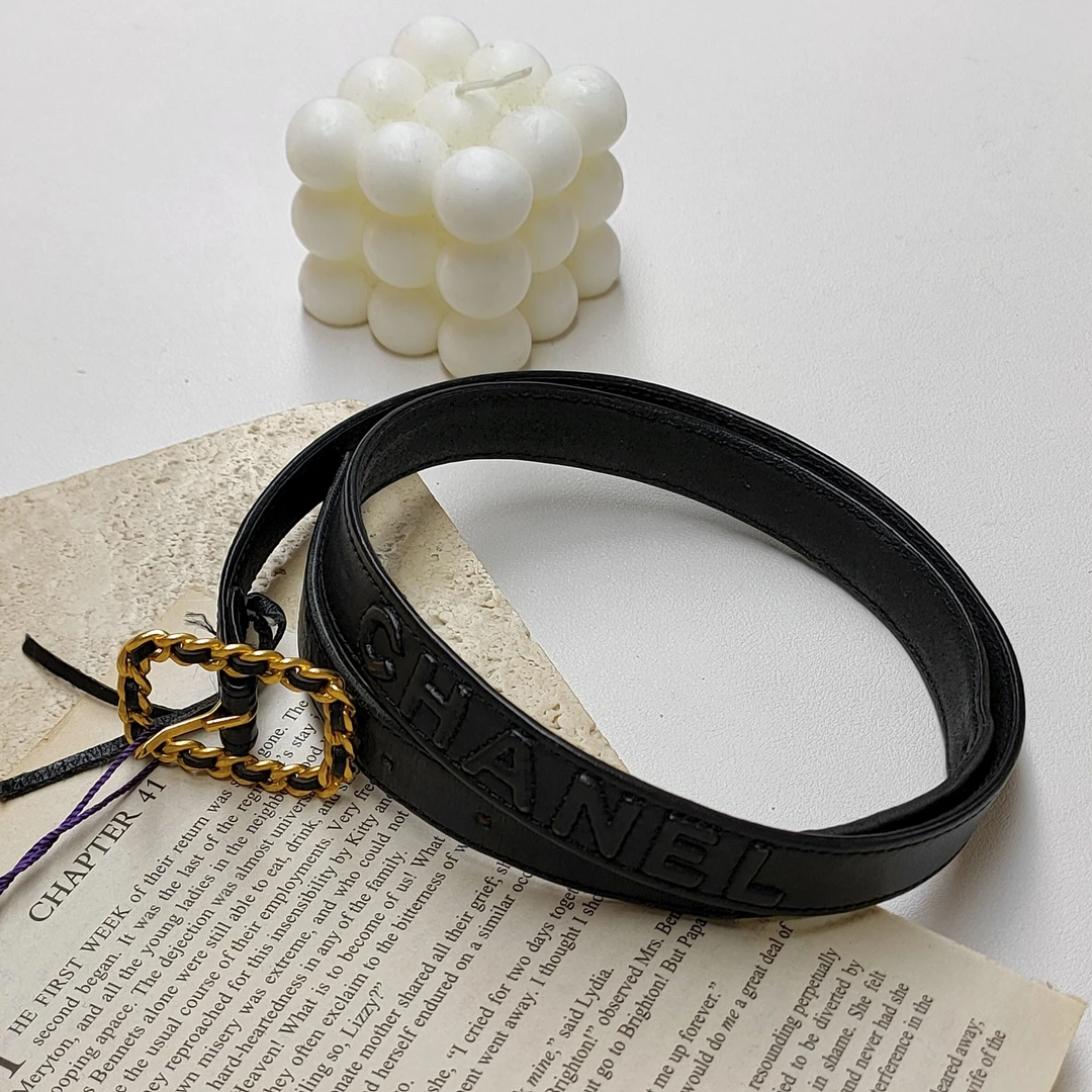 95新 Chanel/香奈儿 Azul-95A 黑金皮穿链方扣皮带 41893