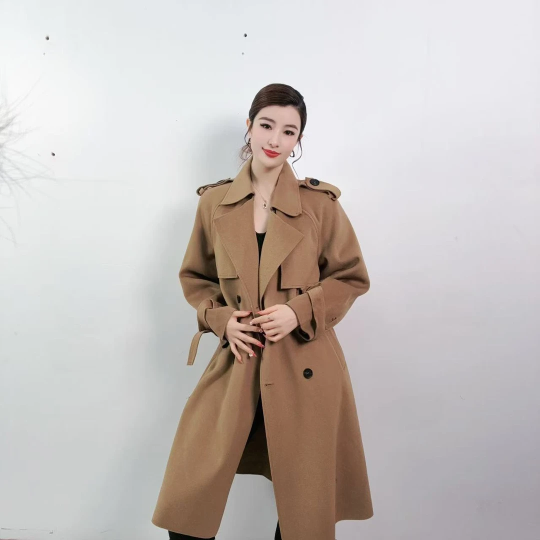 【静姐宠粉】驼色休闲品牌撤柜时尚气质女士长款修身毛呢大衣N157