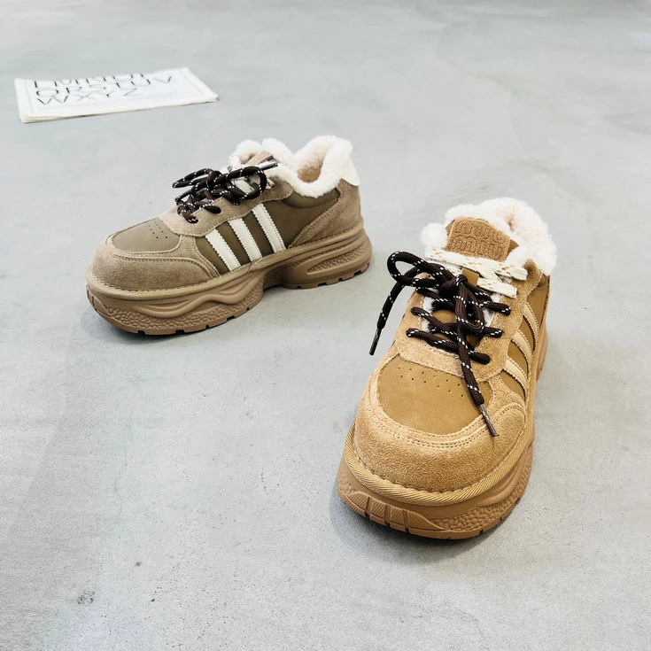 加棉230-2牛皮女士加绒加厚2025秋冬新款厚底雪地靴系带鞋女