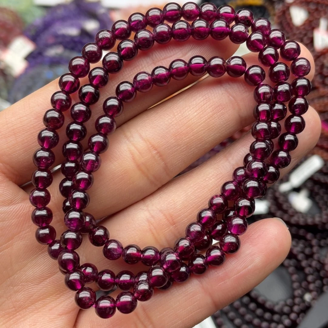石榴石手链未镶嵌福利5毫米三圈紫牙乌手链
