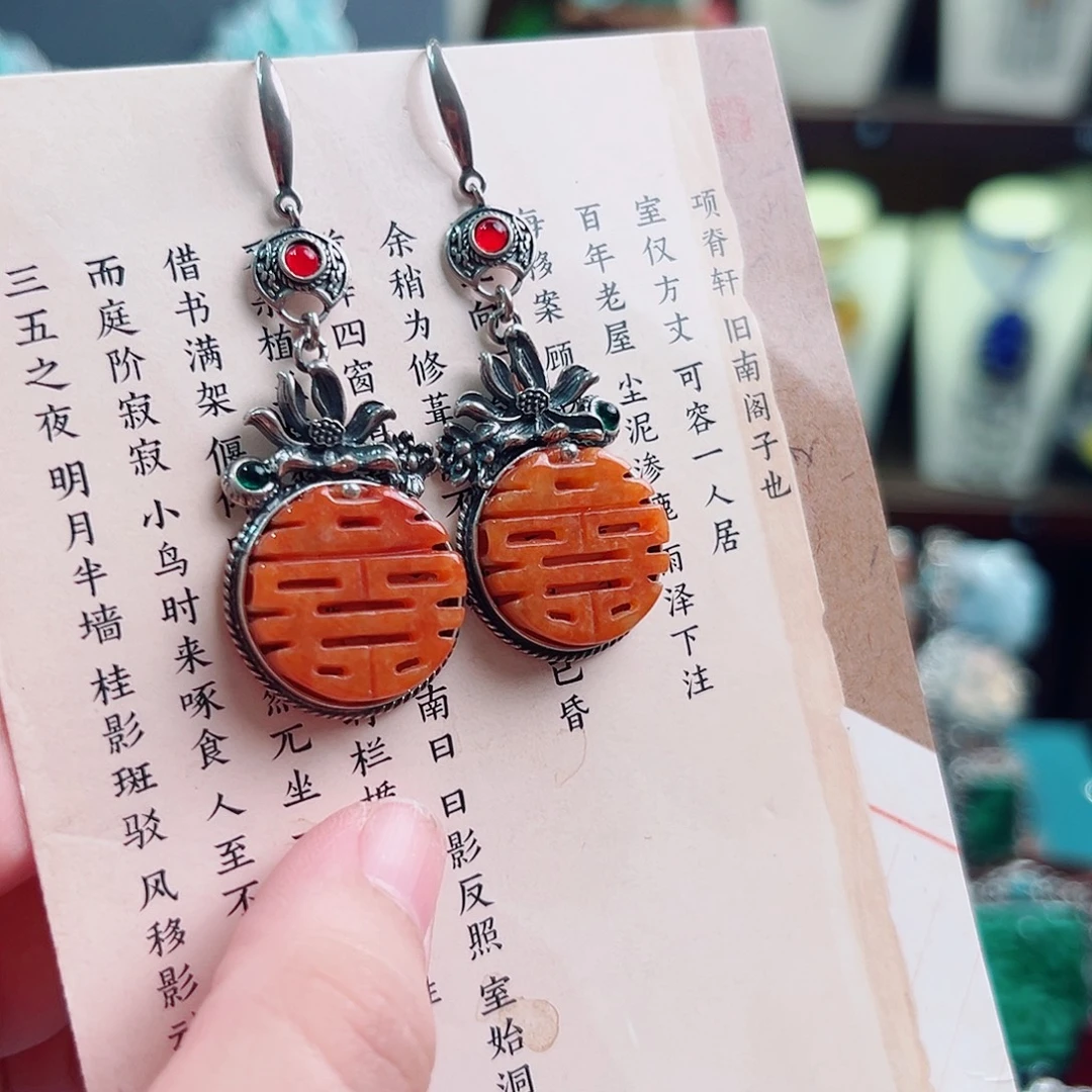 925银珐琅复古设计耳环