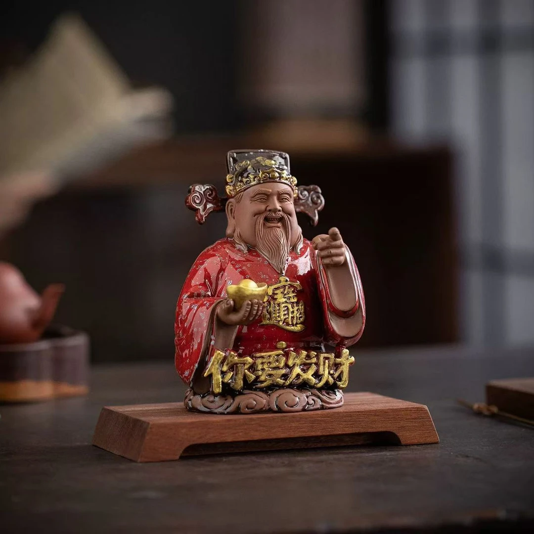 指你发财陶瓷财神爷招财摆件客厅茶室摆设酒柜玄关装饰品开业礼品