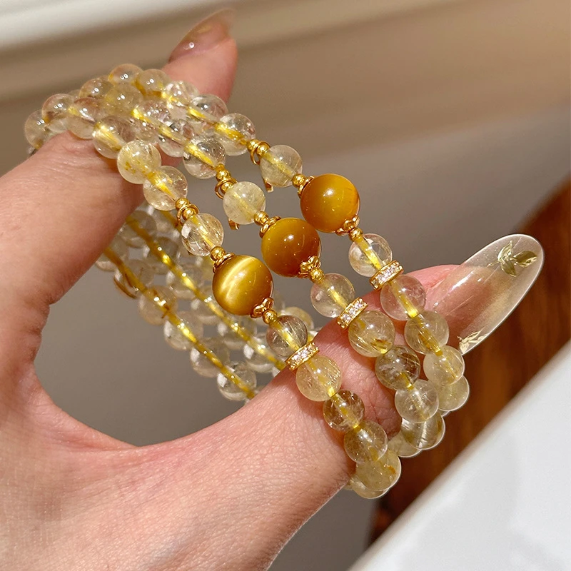 天然金发晶手链轻奢高级感小众百搭黄水晶手串女金虎眼石串珠手饰