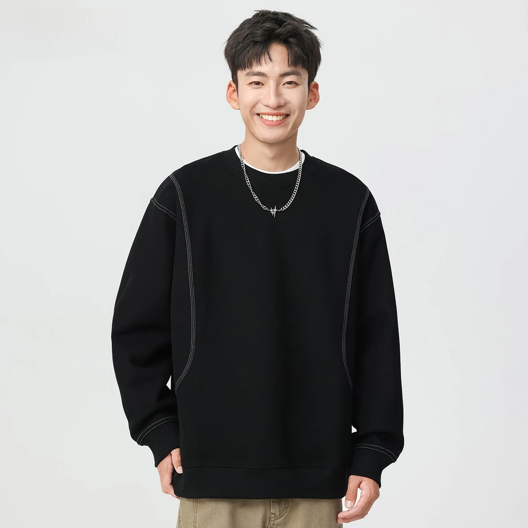 400克重磅休闲百搭纯色卫衣男2025秋冬新款上衣美式加绒打底衫潮