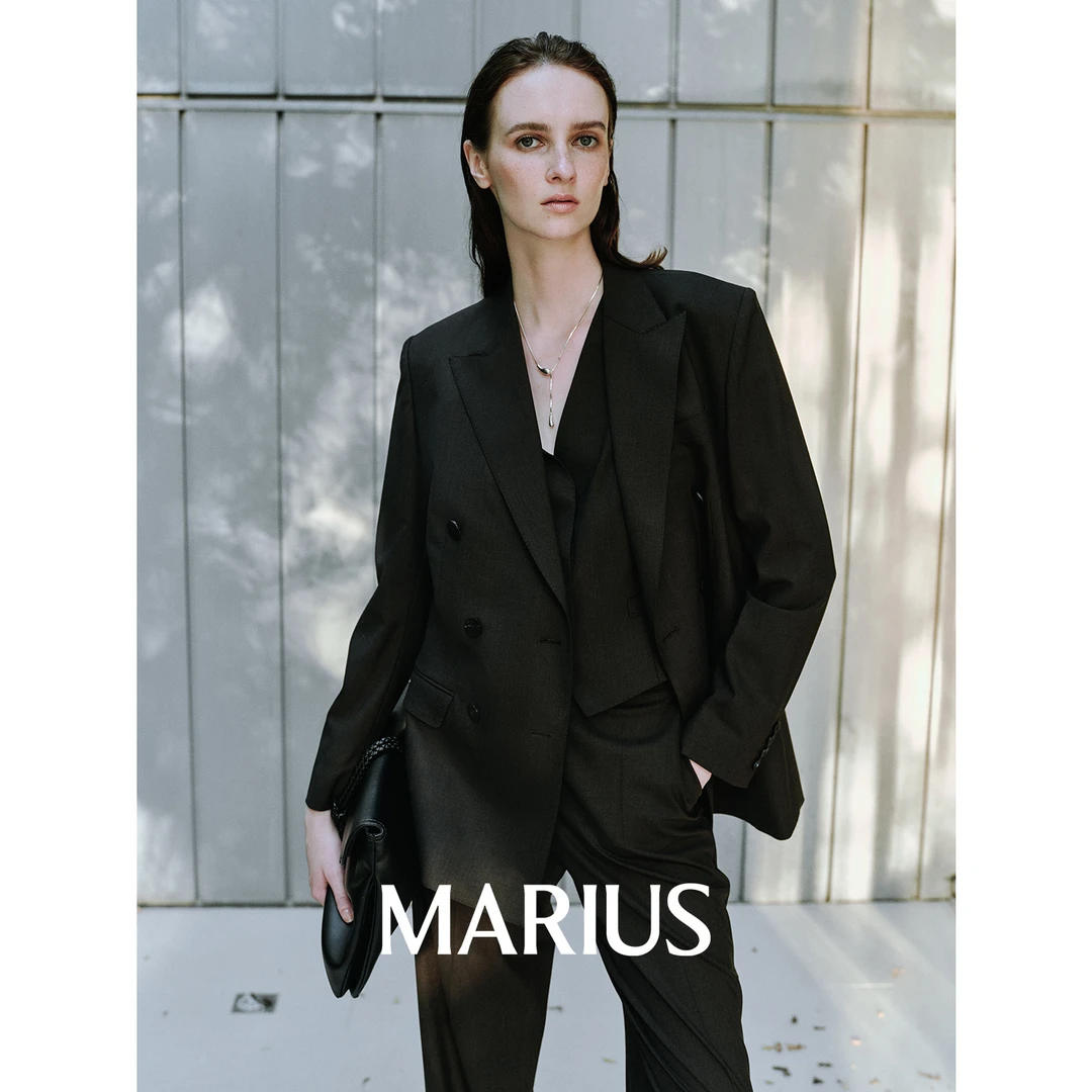 MARIUS "皇后街三件套"定染莱卡合身收腰六粒扣西装套装