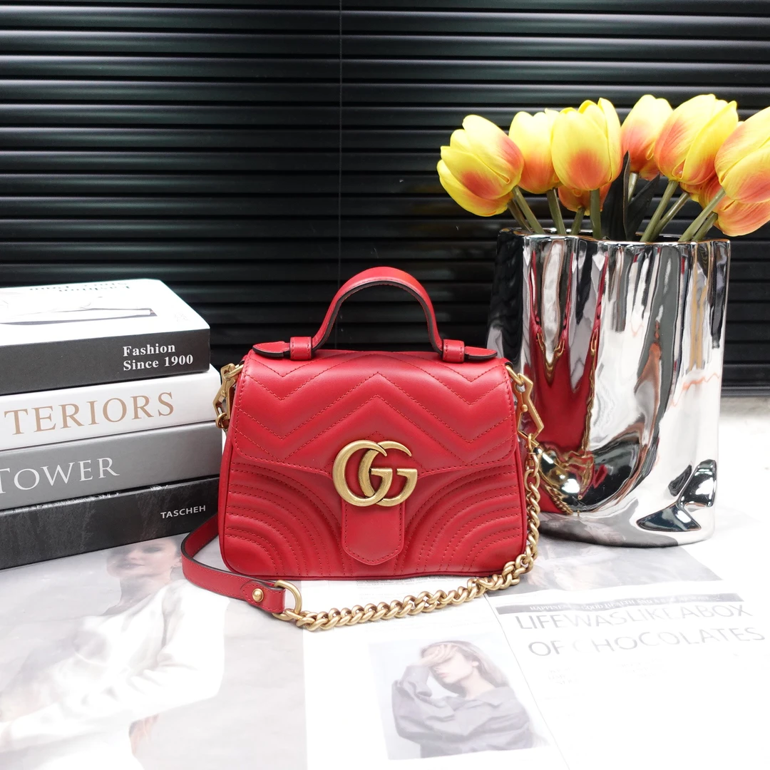 95新 GUCCI/古驰 红色马蒙斜挎包T10306072
