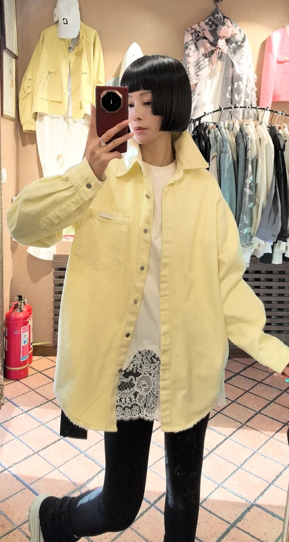 韩版纯色翻领牛仔衬衫宽松显瘦休闲百搭衬衣