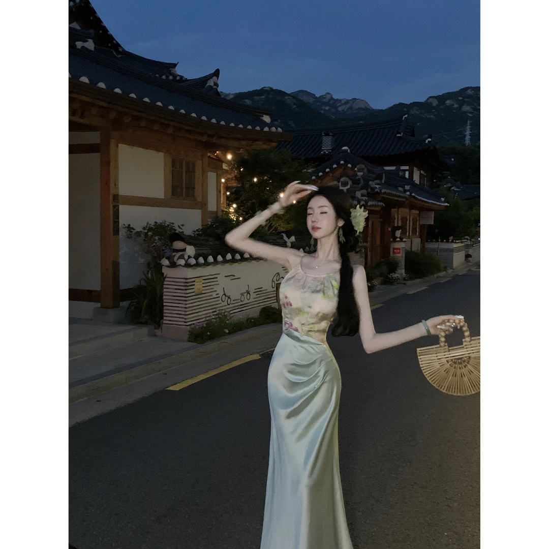 【雅乔定制】亭亭玉立 春山鸟语缎面提花拼接连衣裙DYYY-25035855