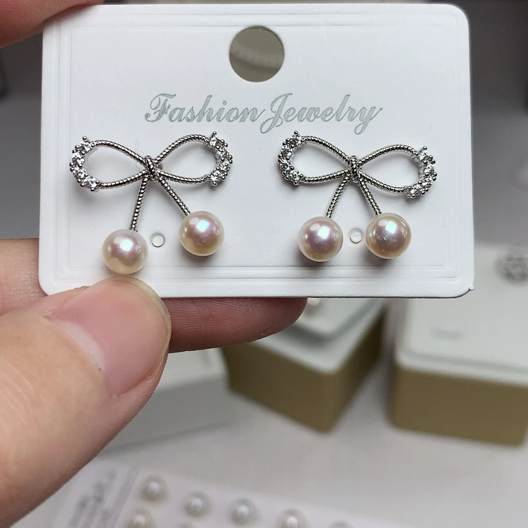 未镶嵌淡水珍珠耳饰6-7mm