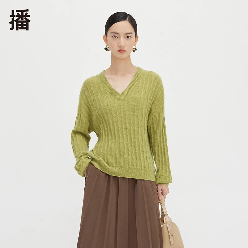 【陈大可专属】播镂空提花交叠毛针织衫BDQ4SD1242