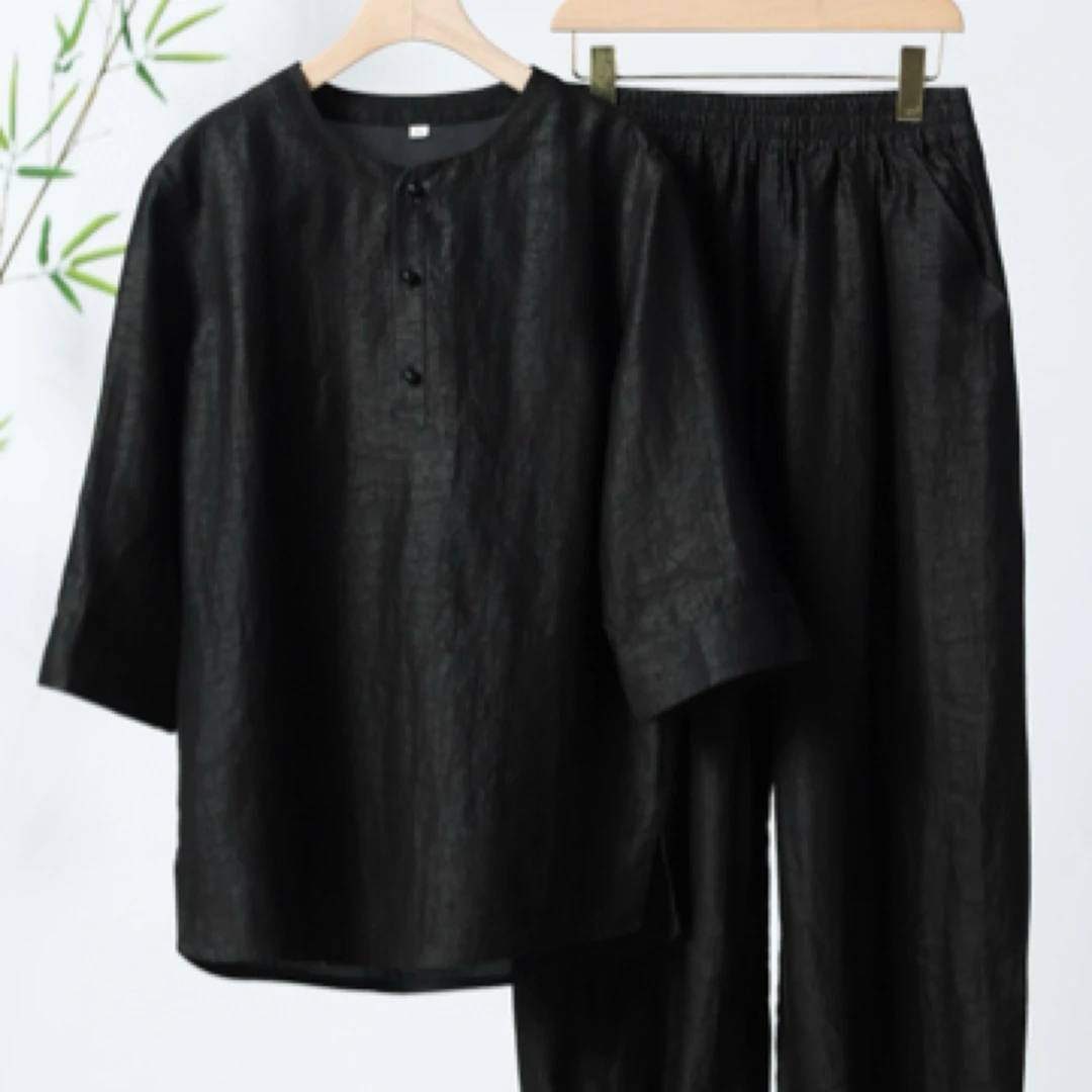 2025新品老料油龟香云纱夏季男士新中式套装0170+1067