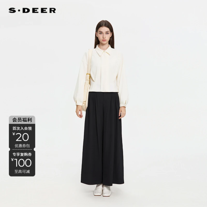S·DEER圣迪奥女装早秋百搭显瘦衬衣长袖白色衬衫上衣S253Z0529
