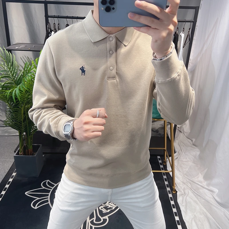 欧洲站2025秋季新款高端polo卫衣男刺绣翻领长袖时尚潮牌男士上衣
