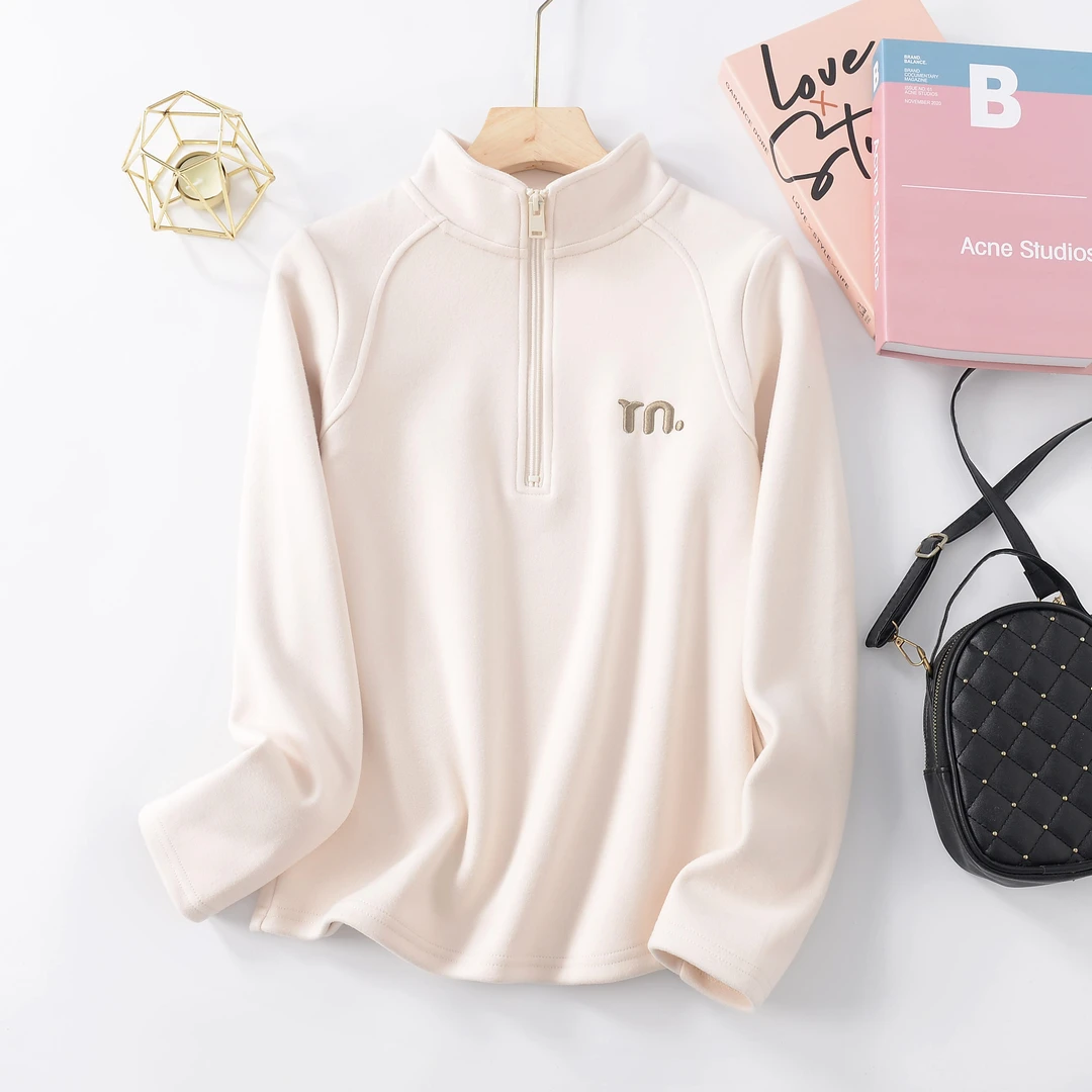 2025新款加厚防风刺绣休闲百搭显瘦半拉链长袖卫衣女X