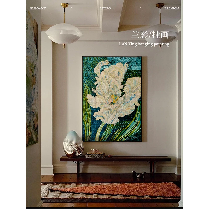 蜡笔派兰影挂画中古风高级氛围感客厅装饰画挂毯画边柜艺术画