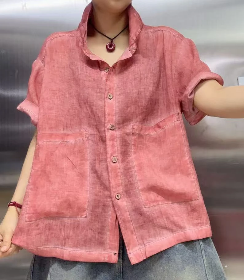 苎麻脏洗大口袋衬衣08557