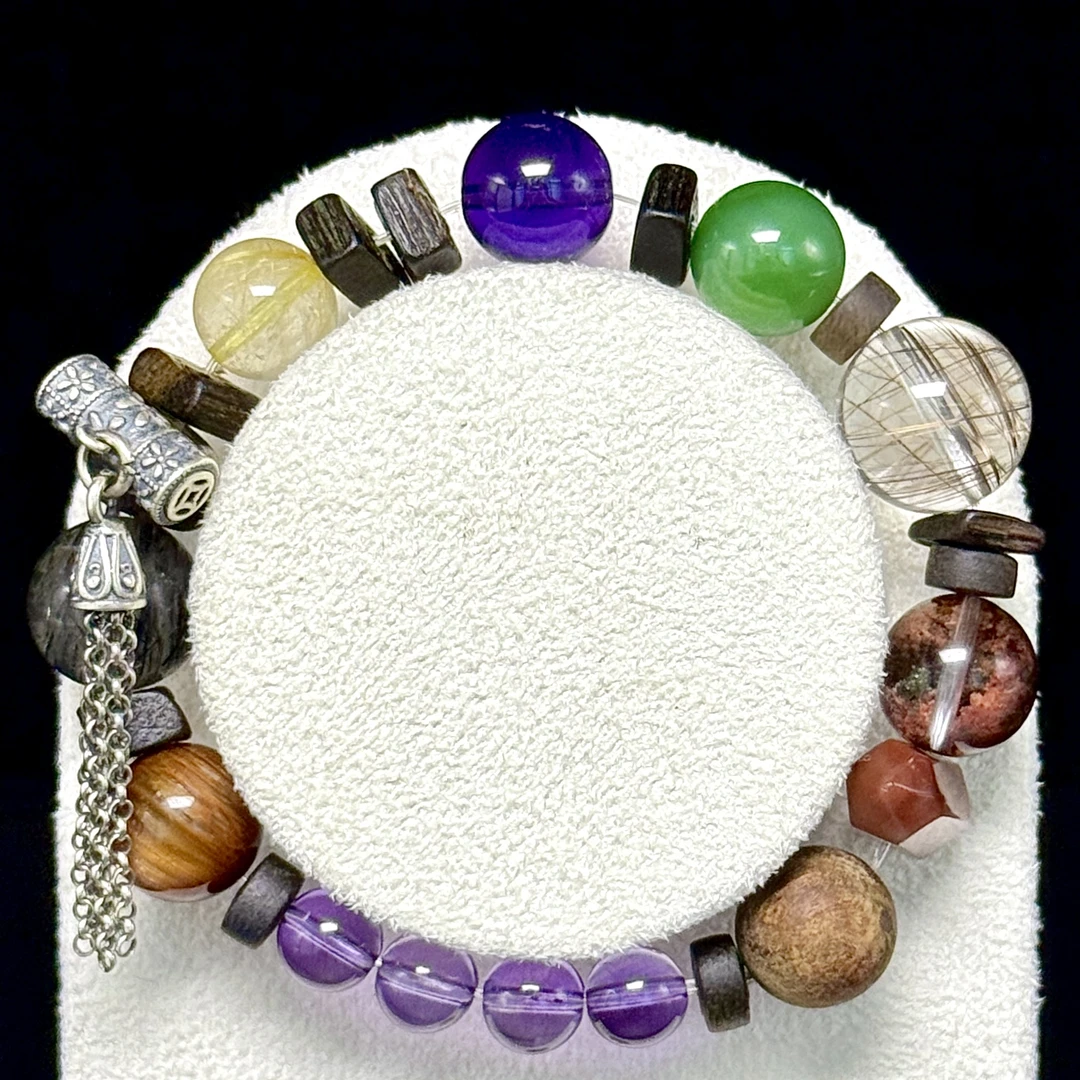 【V姐珠宝】宫廷风1.0 碧玉银发晶多宝设计款 天然水晶手串 ZX52114